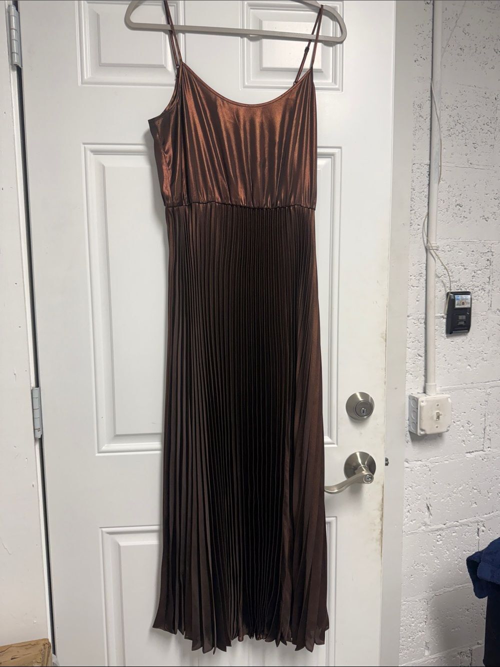 Elegant Brown Metallic Pleated Slip Dress ALL SAINTS - Size Large - Never Worn